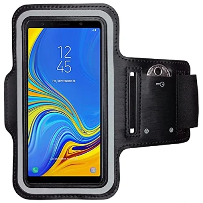 Abbildung von CoverKingz Sportarmband für Samsung Galaxy A7 (2018) Armtasche mit Schlüsselfach Sport Laufarmband Handy Armband Schwarz