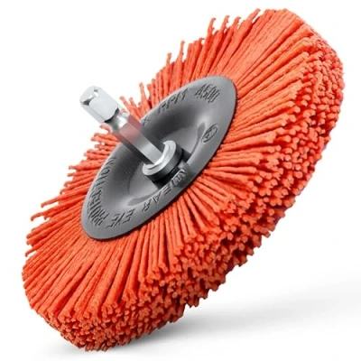 Abbildung von S&amp;R NYLON Scheibenbürste Ø 100mm, Sechskant Schaft 1/4&quot; (6,35 mm) mit grobkörnigem DRAHT Nylonbürste aggressiv, Drahtbürste Schleifaufsatz