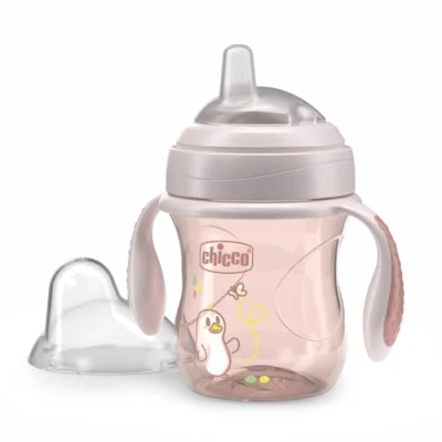 Abbildung von Chicco Trinklernbecher, auslaufsicherer 200ml Trinkbecher für Babys, Trinkflasche ab 4 Monaten zum Trinken lernen mit ergonomischer Silikontülle, doppeltes Anti Kolik Ventil, BPA frei Pink