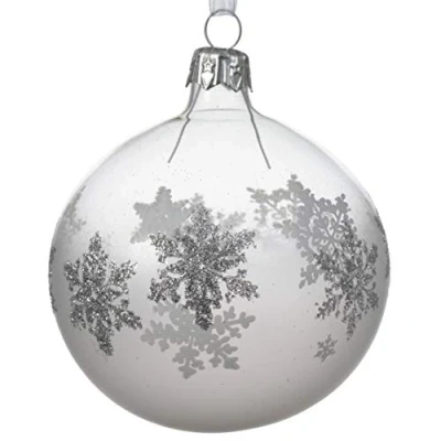 Abbildung von Weihnachtskugeln Schneeflocken Glas 8cm x 6 Stück Christbaumkugeln Silber transparent