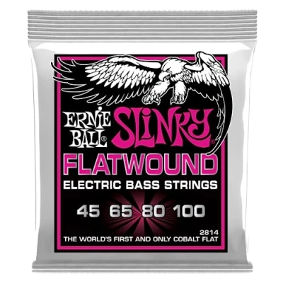 Abbildung von Ernie Ball Super Slinky Flatwound E Bass Saiten, Stärke 45 100