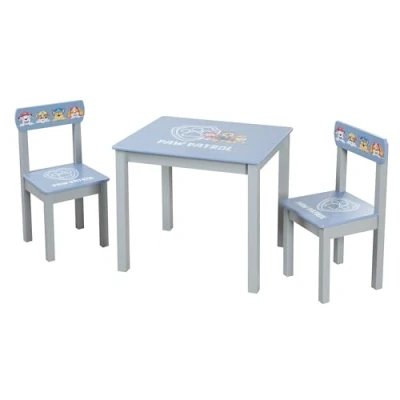Abbildung von Kindersitzgruppe Paw Patrol 2 Kinderstühle + Tisch für Kinder Sitzgarnitur / Sitzmöbel mit Zeichentrick Hunden Holz grau blau Ab 18 Monaten