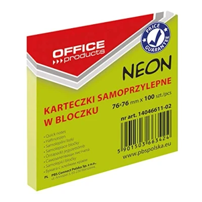 Abbildung von Selbstklebendes Notizblock, OFFICE PRODUCTS, 76x76mm, 1x100 Blatt, neon, grün 12 Stück