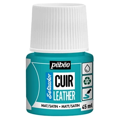 Abbildung von Pébéo Setacolor Leder Acrylfarbe für und Kunstleder Personalisierung von Taschen, Schuhen, Sneakern kratz , knick scheuerfest matter/seidenmatter Finish Türkisblau 45 ml