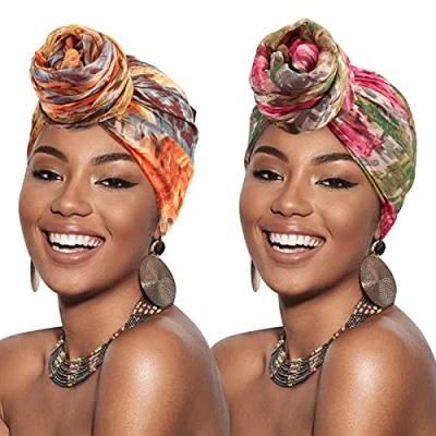 Abbildung von DRESHOW Haarwickel für Schwarze Damen,Jersey Schal Turban Langes Haar Kopfwickel Kopftuch Weiche Stirnband Schals Gap
