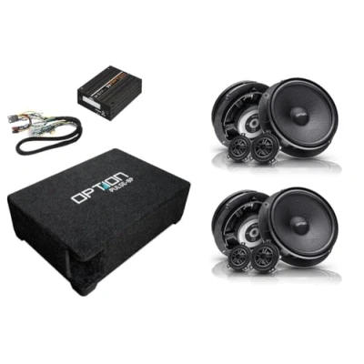 Abbildung von Option Soundupgrade V4 kompatibel mit VW Golf 7 VII (Typ AU) 100% Plug &amp; Play Lautsprecher Frontsystem, 5 Kanal DSP Verstärker Setup, Kompakter 25cm Downfiring Subwoofer