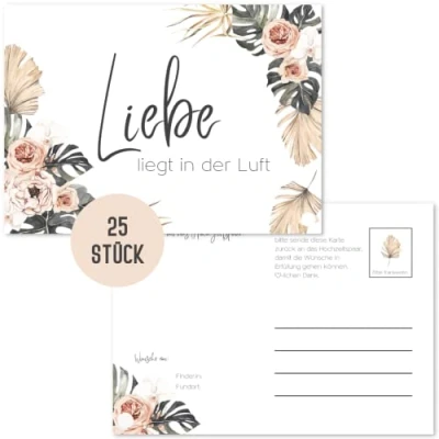 Abbildung von Things of Happiness Ballonflugkarten Hochzeit wetterfest Hochzeitsspiel Flugkarten für Luftballons extra leicht und gelocht (Boho Beige Palme (25 Stück))