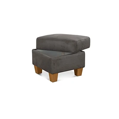 Abbildung von Cavadore Hocker Ammerland / Stauraumhocker mit Holzfüßen, als Fußhocker oder Beistellhocker 58 x 48 Wildlederoptik, Grau