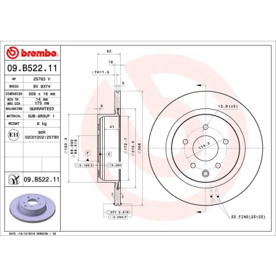 Abbildung von BREMBO 09.B522.11 Bremsscheibe 308 16 5 innenbelüftet beschichtet INFINITI: EX Schrägheck, M35 III