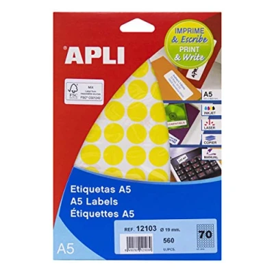 Abbildung von APLI 12103 A5 Etiketten gelb Ø 19 mm 8 Blatt