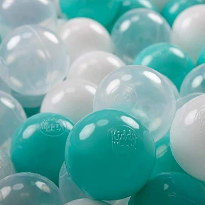 Abbildung von KiddyMoon 700 ∅ 7Cm Kinder Bälle Spielbälle Für Bällebad Baby Plastikbälle Made In EU, Helltürkis/Weiß/Transparent/Türkis