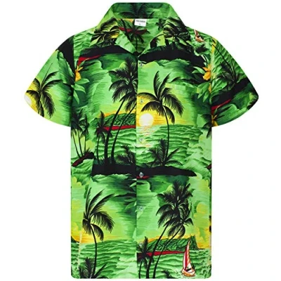 Abbildung von King Kameha Funky Hawaii Hemd, Herren, Kurzarm, Surf, Grün, M
