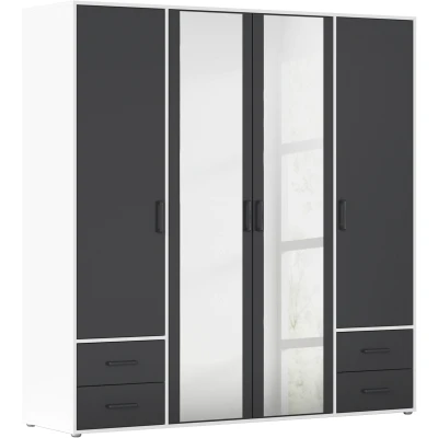 Abbildung von rauch Drehtürenschrank Voyager (in 3 verschiedenen Ausstattungen BASIC/CLASSIC/PREMIUM) mit modernen Griffen in Graumetallic, inkl. Schubkästen und Spiegel