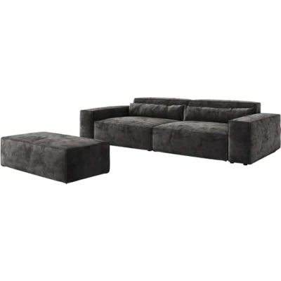 Abbildung von DELIFE Big Sofa Sirpio, XL Mikrofaser Schwarz 270x130 cm mit Hocker