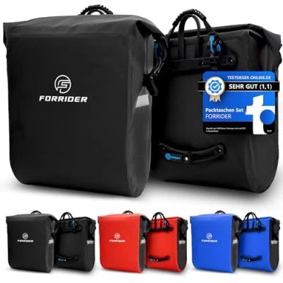 Abbildung von Forrider 2er Set Fahrradtaschen für Gepäckträger Wasserdicht Reflektierend Gepäckträgertaschen 50L Sattel Tasche fürs Fahrrad zum Einkaufen