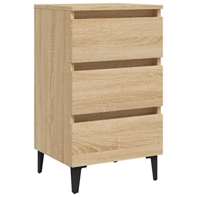 Abbildung von vidaXL Nachttisch mit Metallbeinen 3 Schubladen Nachtschrank Nachtkonsole Nachtkommode Schlafzimmer Schrank Kommode Sonoma Eiche 40x35x69cm