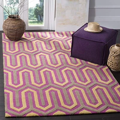 Abbildung von SAFAVIEH Modern Teppich für Wohnzimmer, Esszimmer, Schlafzimmer Cambridge Collection, Kurzer Flor, Fuchsia und Grau, 91 X 152 cm