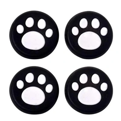 Abbildung von Silikon Daumenkappe für Joysticks, Thumbsticks, PS4, PS3, Xbox One, PS2, 360, Game Controller (weiße Katze, Hundepfoten), 4 Stück