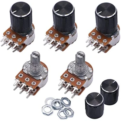 Abbildung von Taiss/5 stücke 10K Ohm Potentiometer 6 Pins Split Welle Rotary Linear Dual Taper Audio B Typ Lautstärkeregler B10K + 5 Knopf