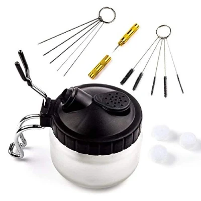 Abbildung von Airbrush Komplett Reinigungsset Reinigungstopf Professionell Luftbürste Spritzpistole Reinigungsbehälter Glas mit 5 Reinigungsbürsten, Reinigungspickel, 1 Reibahle