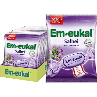 Abbildung von Em eukal Hustenbonbons Salbei, Zuckerhaltig, 12er Pack (12 x 150 g Beutel)