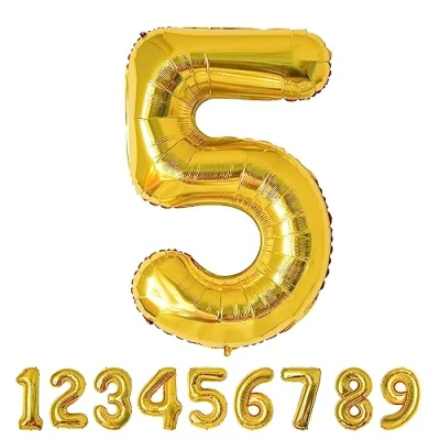Abbildung von Geburtstag zahlen luftballon 5 jahre Folienballon Kindergeburtstag deko Gold Mädchen Junge jahr 40&quot; 101cm Geburtstags fliegt mit Helium
