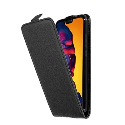 Abbildung von Cadorabo Hülle kompatibel mit Huawei P20 LITE 2018 / NOVA 3E Flip Design aus Premium Kunst Leder Klappbare Stoßfeste Magnetische Cover für Tasche in Schwarz