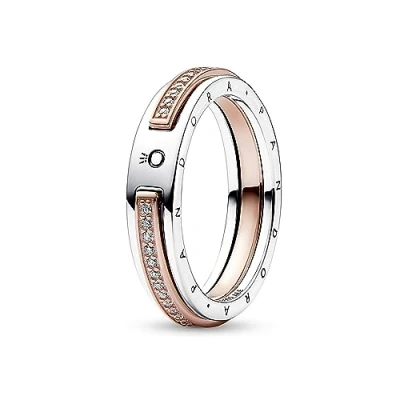 Abbildung von Pandora LOGO &amp; PAVÉ Ring, Damen, Größe: 52, Sterling silver rose gold plated