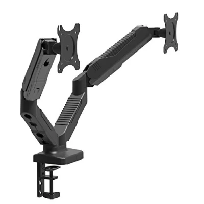 Abbildung von HFTEK Monitor TV Halter Mounts Doppel Tischhalterung für 2 Bildschirme von 15 bis 27 Zoll VESA 75/100 vollbeweglich + höhenverstellbar freischwingend (HF24GMCB)