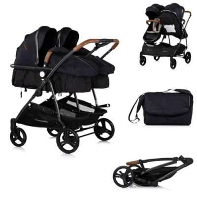 Abbildung von Chipolino Geschwisterkinderwagen Duo Smart klappbar umbaubar verstellbar Fußsack, Farbe:schwarz beige