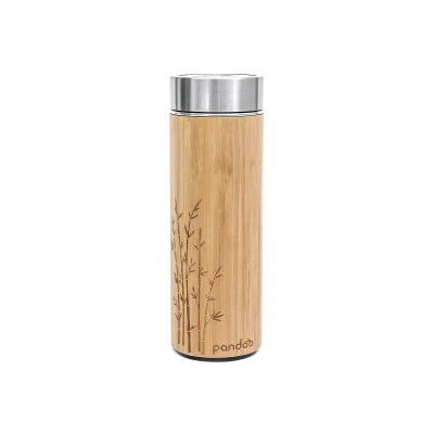 Abbildung von pandoo Bambus Thermobecher doppelwandige Thermoflasche, Reisebecher, Teebereiter, Teeflasche, Trinkflasche mit Edelstahl Teesieb BPA frei Tea to go