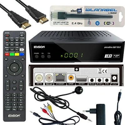Abbildung von Edison Piccollino S2+T2/C Full HD Satelliten Kabel Receiver FTA HDTV DVB S2/C/T2 (HDMI, AV, USB 2.0,Display,IR Auge,CA,LAN) Deutsch vorpr.inkl.Wlanabel und HDMI