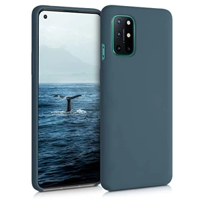 Abbildung von kwmobile Hülle kompatibel mit OnePlus 8T Silikon Handy Case Handyhülle weiche Oberfläche kabelloses Laden Dunkler Schiefer