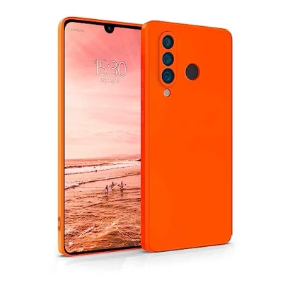 Abbildung von MyGadget Hülle für Huawei P30 Lite robuste Silikon Schutzhülle TPU Case Slim Silikonhülle Back Cover Kratzfest Handyhülle Matt Orange