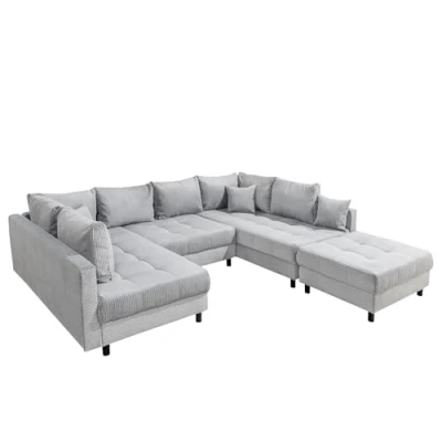 Abbildung von riess ambiente Wohnlandschaft KENT 305cm hellgrau / schwarz, Einzelartikel 1 Teile, Wohnzimmer · XXL U Form mit Federkern Cord Bezug Modern Design