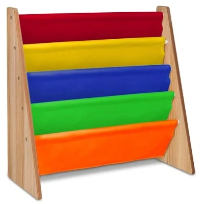 Abbildung von Hyfive Bücherregal für Kinder, 4 Ebenen, bunt, aus farbigem Stoff mit einfachem Zugang zu Kinderbüchern, Regenbogenfarben, perfekt Schlafzimmeraufbewahrung