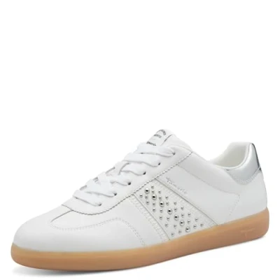 Abbildung von Tamaris Damen Klassische Ballerinas, Frauen Flats,Comfort Lining,TOUCHit Fußbett,Slip ons,klassisch elegant,Ballerinen,White/Silver,41 EU
