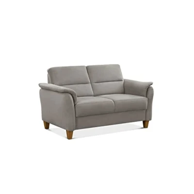 Abbildung von CAVADORE 2er Sofa Palera mit Federkern / Kompakte Zweisitzer Couch im Landhaus Stil passender Sessel und Hocker optional 149 x 89 Mikrofaser, Hellgrau