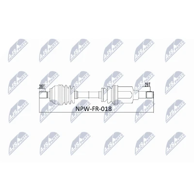Abbildung von NTY NPW FR 018 Antriebswelle Vorderachse links, 580 Schaltgetriebe FORD: Focus 2 Schrägheck, C Max, Kombi, VOLVO: V50, C30
