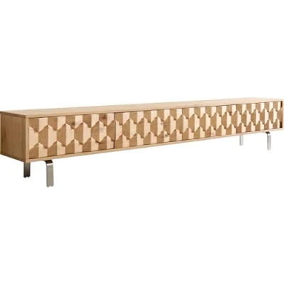 Abbildung von Lowboard Fevo 220 cm Eiche Natur 4 Türen L Fuß Edelstahl