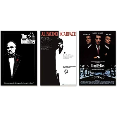 Abbildung von Close Up Gangster Movies Poster 3er Set, Der Pate The Godfather, Al Pacino Scarface, Goodfellas 61 x 91,5 cm + Geschenkverpackung. Verschenkfertig!