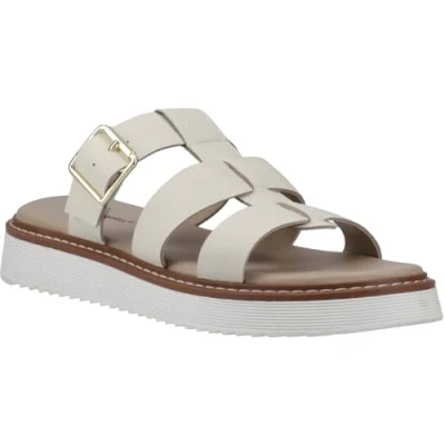 Abbildung von Hush Puppies Damen Sandalen Celeste Slip On Gladiator Leder Schnalle Beige