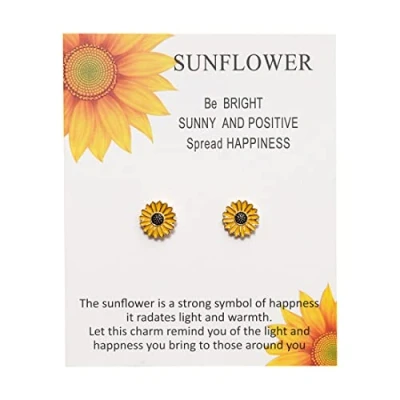 Abbildung von Carufin Sonnenblume Halskette Ohrringe Blume Sonne Anhänger Schlüsselbein Kette Halsketten Zubehör Schmuck für Frauen und Mädchen (Sonnenblumen Ohrringe)