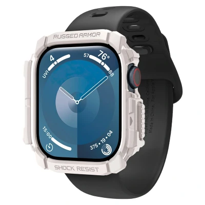 Abbildung von Apple Watch 10 42 mm Bumper Spigen Rugged Armor Case Smartwatch Beige Silikon Und TPU (weich) Armbänder