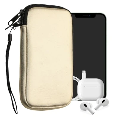 Abbildung von kwmobile Handytasche für Smartphones L 6,5&quot; Neopren Handy Hülle Metallic Gold Tasche 16,5 x 8,9 cm Innenmaße