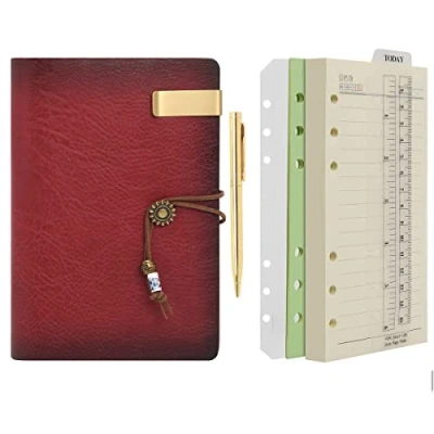 Abbildung von Wonderpool Leder A6 Tagebuch Notizbuch Ringbuch mit Stift Nachfüllbarer Ordner Schreibpapier Spirale Business Notizblöcken Vintage Einband für Büro Reisen Persönlicher Organizer (a Weinrot,A6)