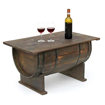 Abbildung von DanDiBo Couchtisch als halbiertes Weinfass Tisch aus Holz Beistelltisch 80 cm 5084 Weinregal Wein Fass Bar