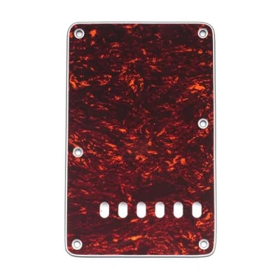 Abbildung von Musiclily 6 Löcher Vintage Stil Strat Tremoloabdeckung Backplate für Fender USA/Mexican Made Standard Stratocaster Modern Style Gitarre, 4 lagig Red Tortoise