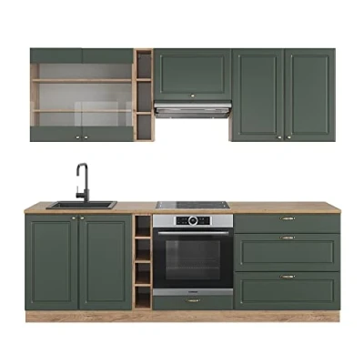 Abbildung von Vicco Küchenzeile Fame Line, Grün Gold Landhaus/Goldkraft Eiche, 235 cm, AP Eiche