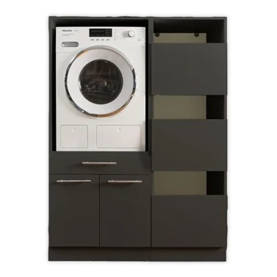 Abbildung von Laundreezy Waschmaschinenschrank und Wäscheschrank, Anthrazit Waschmaschinen Überbauschrank TÜV Zertifiziert mit viel Stauraum 117,5 x 162 67,5 cm (B/H/T)